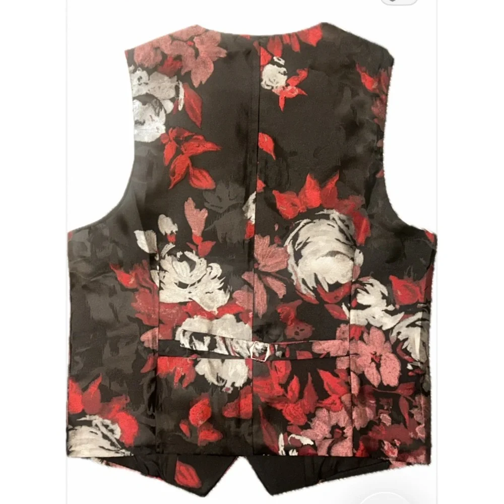 🆕 Cloudstyle Sz S Men’s Red Silver and Black Floral Blazer & Matching Vest - Picture 6 of 8